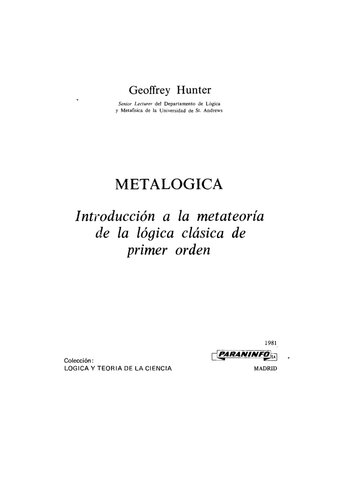 Metalógica: introducción a la metateoría de la lógica clásica de primer orden