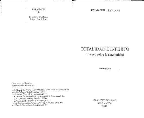 Totalidad e infinito : ensayo sobre la exterioridad