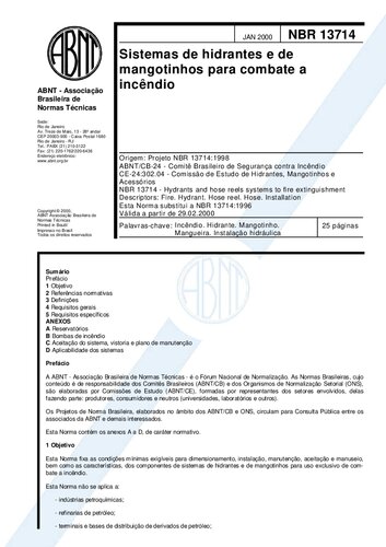 [ABNT NBR 13714:2000] Sistemas de hidrantes e de mangotinhos para combate a incêndio