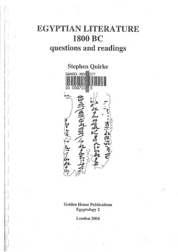 EGYPTIAN LITERATURE 1800 BC : QUESTIONS AND READINGS