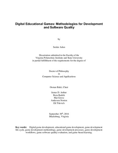 Digital Educational Games: Methodologies for Development and Software Quality