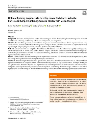 Sports Medicine  Optimal Training Sequences to Develop Lower Body Force, Velocity, Power, and Jump Height: A Systematic Review with Meta‑Analysis