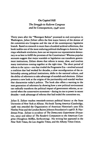 On Capitol Hill: The Struggle to Reform Congress and its Consequences, 1948-2000