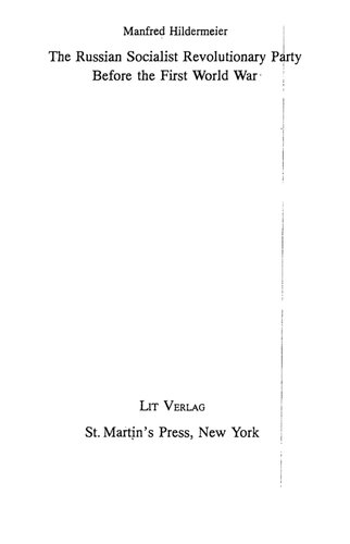 The Russian Socialist Revolutionary Party Before the First World War