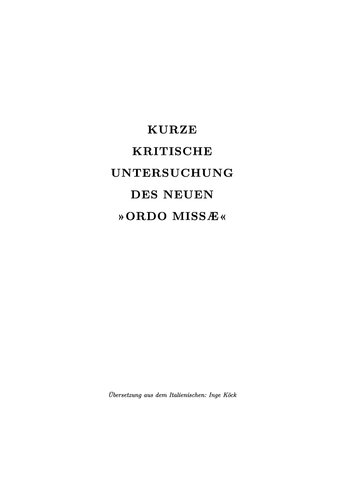 Kurze kritische Untersuchung des neuen „Ordo Missae