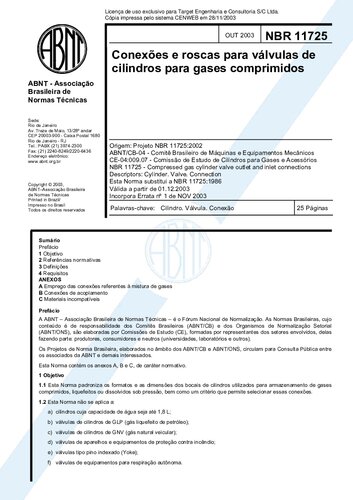 NBR 11725: Conexões e roscas para válvulas de cilindros para gases comprimidos