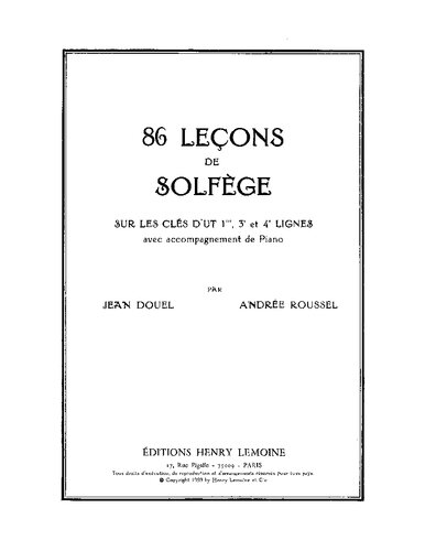 86 leçons de solfège : sur les clés dút 1ère, 3e et 4e lignes avec accompagnement de piano