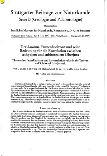 Der bauhini–Faunenhorizont und seine Bedeutung fur die Korrelation zwischen tethyalem und subborealem Oberjura