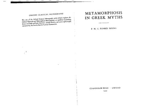Metamorphosis in Greek Myths