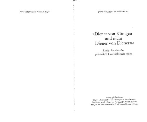 »Diener von Königen und nicht Diener von Dienern« Einige Aspekte der politischen Geschichte der Juden