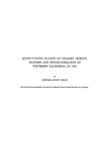 Quantitative studies on inshore marine Diatoms and Dinoflagellates of Southearn California in 1920