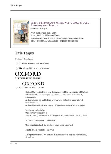 When Mirrors Are Windows: A View of A.K. Ramanujan's Poetics