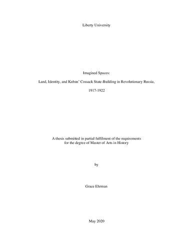 Imagined Spaces: Land, Identity, and Kuban’ Cossack State-Building in Revolutionary Russia, 1917-1922