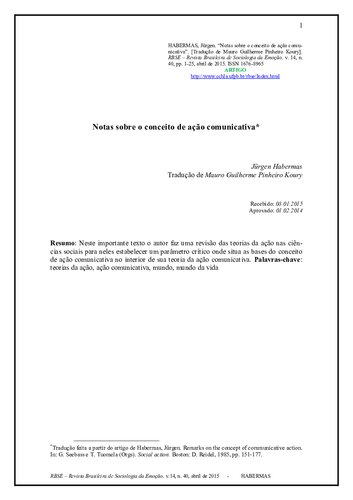 Notas sobre o conceito de Ação Comunicativa