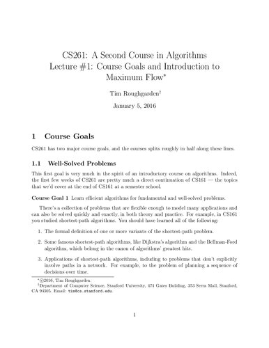 A Second Course in Algorithms Lecture Notes (Stanford CS261)