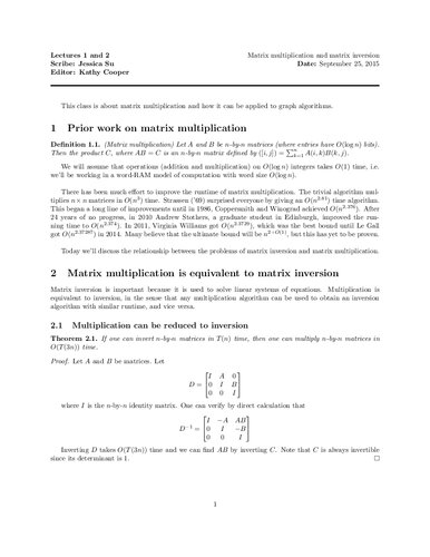 Algebraic Graph Algorithms Lecture Notes (Stanford CS367)