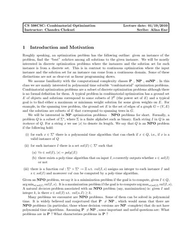 Combinatorial Optimization Lecture Notes (UIUC CS598CSC)