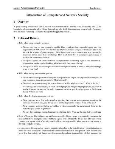 Computer and Internet Security Lecture Notes (Syracuse CIS643 644)