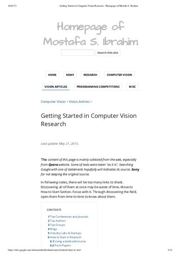 Getting Started in Computer Vision Research