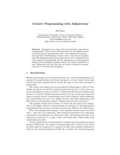 Generic Programming with Adjunctions