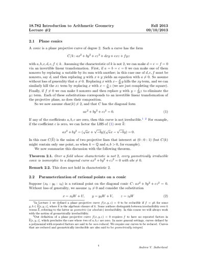 Introduction to Arithmetic Geometry Lecture Notes (MIT 18.782)