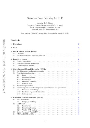 Notes on Deep Learning for NLP