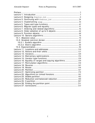 Notes on Programming (Alexander Stepanov)