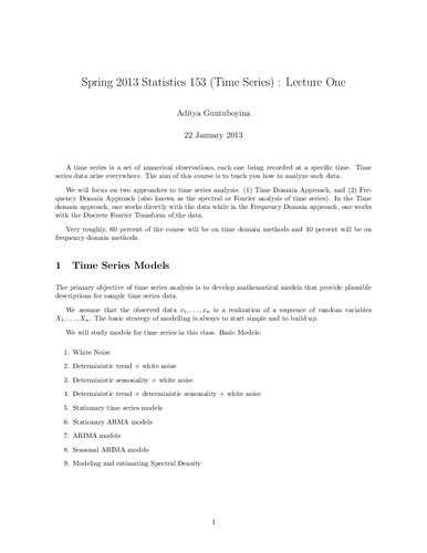 Time Series Lecture Notes (UCB STAT153)