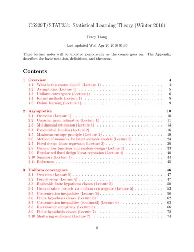 Statistical Learning Theory Lecture Notes (Stanford CS229t)