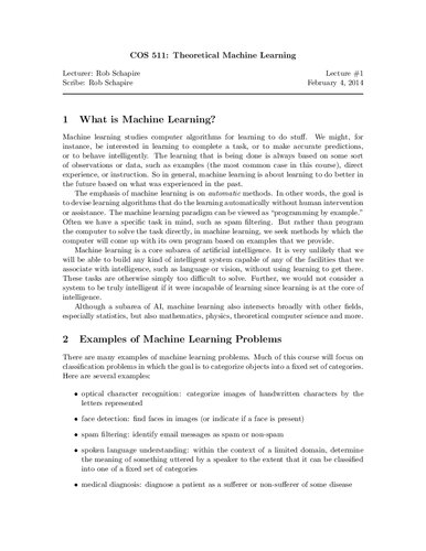Theoretical Machine Learning Lecture Notes (Princeton COS511)
