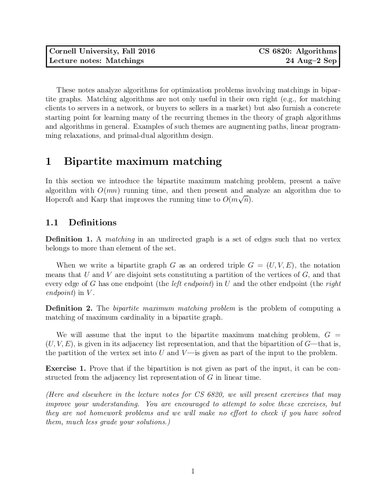 Analysis of Algorithms  Lecture Notes (Cornell CS6820)