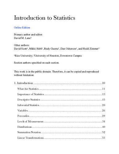 Introduction to Statistics Online Edition