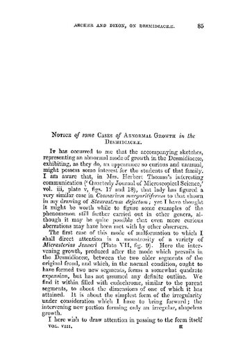 Notice of some cases of abnormal growth in the Desmidiaceae