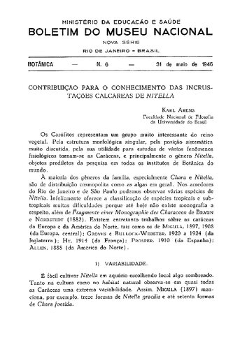 Contribuição para o conhecimento das incrustações calcáreas de Nitella