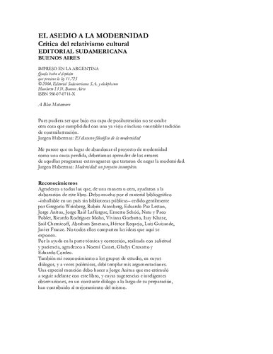 El asedio a la modernidad : crítica del relativismo cultural