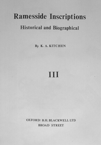 Ramesside Inscriptions: Historical and Biographical