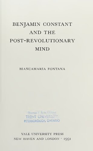 Benjamin Constant and Post-Revolutionary Mind