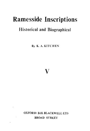 Ramesside Inscriptions: Historical and Biographical