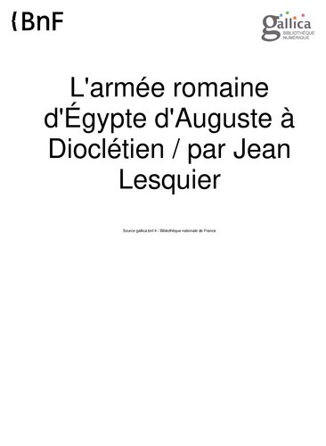 L'armée romaine d'Égypte d'Auguste à Dioclétien