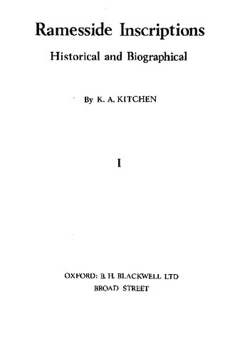 Ramesside Inscriptions: Historical and Biographical