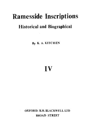 Ramesside Inscriptions: Historical and Biographical