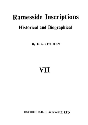 Ramesside Inscriptions: Historical and Biographical