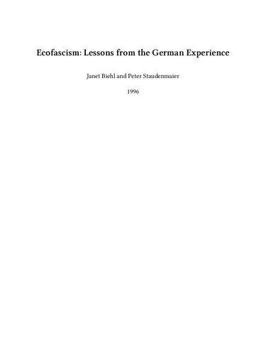 Ecofascism: Lessons from the German Experience