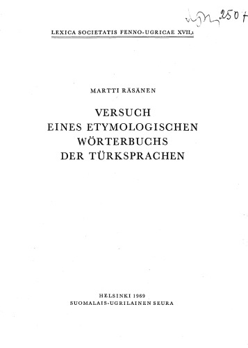 Versuch eines etymologischen Wörterbuchs der Türksprachen
