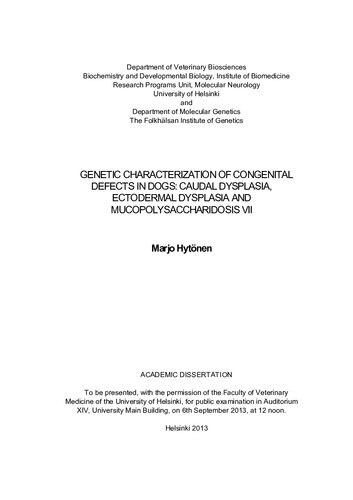 [Disseration] Genetic Characterization Of Congenital Defects In Dogs: Caudal Dysplasia, Ectodermal Dysplasia And Mucopolysaccharidosis VII