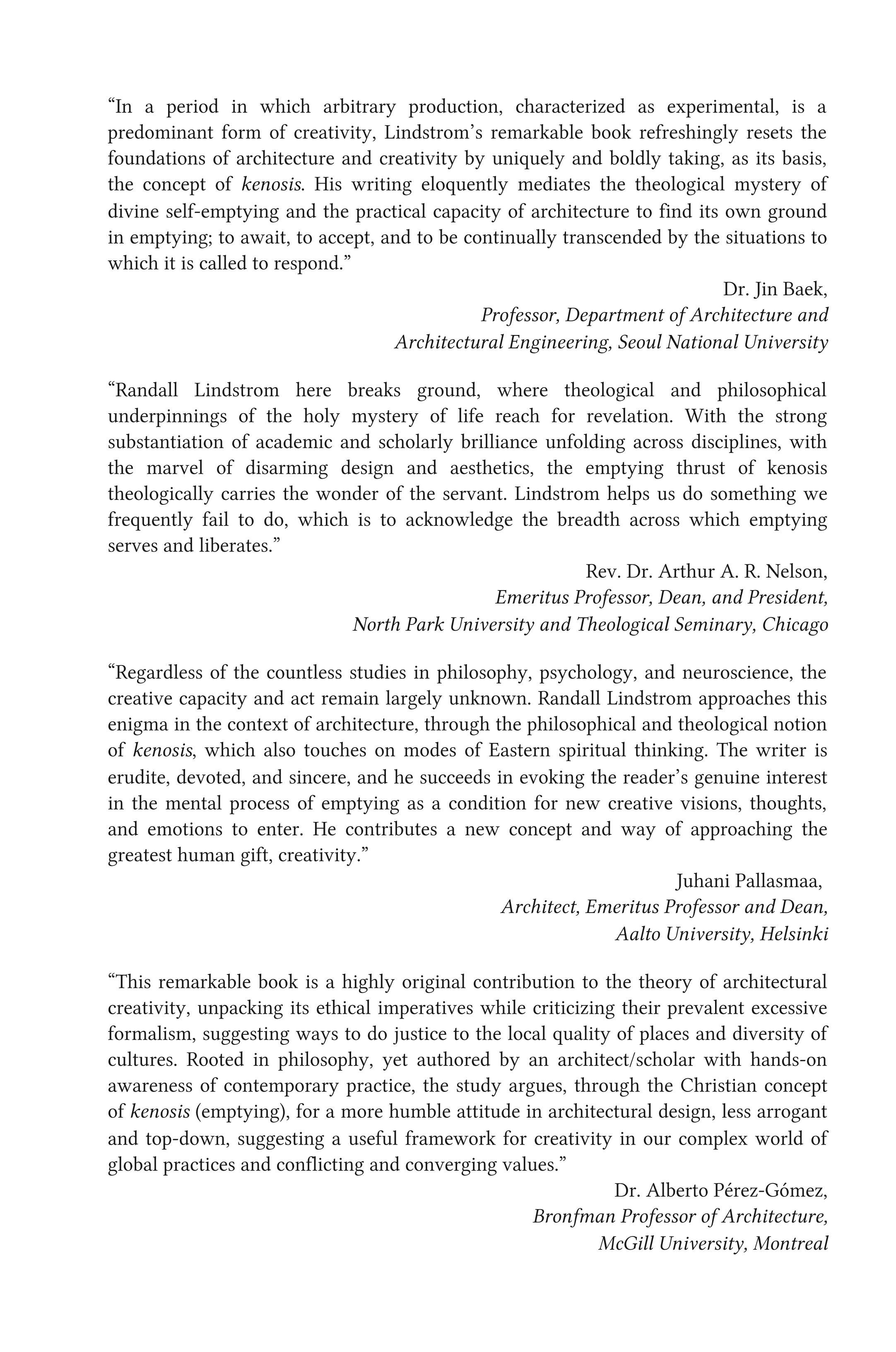 Kenosis Creativity Architecture: Appearance through Emptying