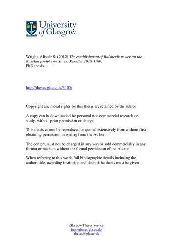 The Establishment of Bolshevik power on the Russian Periphery: Soviet Karelia 1918-1919