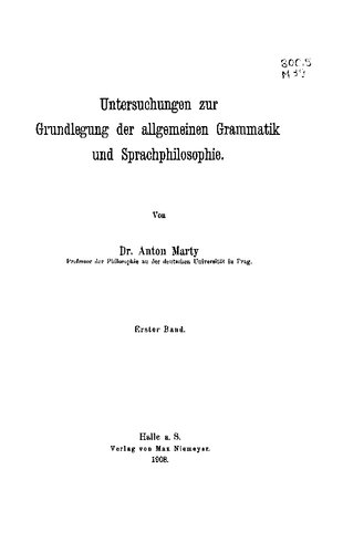 Untersuchungen zur Grundlegung der allgemeinen Grammatik und Sprachphilosophie