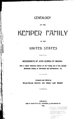 Genealogy of the Kemper Family in the United States