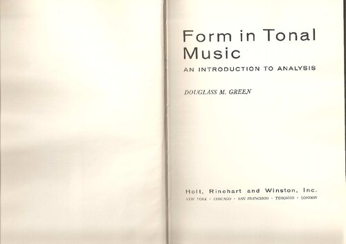 Form in Tonal Music: An Introduction to Analysis